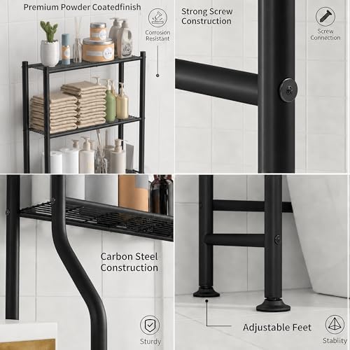 GloTika 3-Tier Over Toilet Storage, Anti-Tilt, 64" H, Black - Image 6