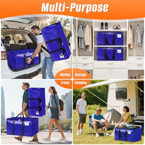 FabSpace 4-Pack Moving Bags with Backpack Straps & Carry Handles, 25 Gallons-93 L Heavy Duty Storage Totes for Space Saving, Foldable Storage Bags for College Dorm, Travel, Camping (Blue) - Image 7