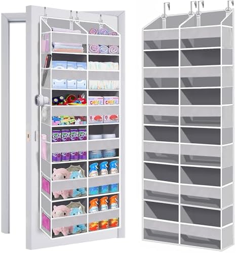 UVIAHOMI Heavy Duty Over The Door Organizer 6 Tiers, Extra Large Behind Door Storage of 12 Front & 12 Mesh Pockets, 80lb Weight Capacity, Hanging Doors Storage for Closet Bedroom Nursery, Light Gray by UVIAHOMIHOMEORGANIZER