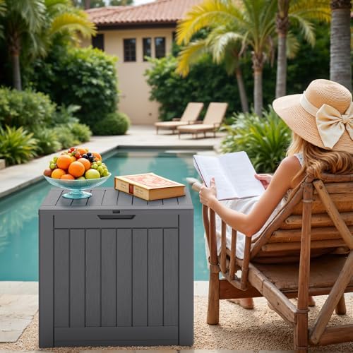 Greesum 40 Gallon Outdoor Deck Box with Lock, Resin Storage Chest, Gray - Image 3