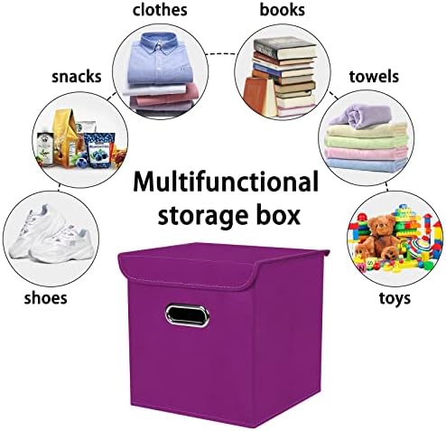 Closet Organizers Fabric Storage Bins With Lids Collapsible Cube Storages Organizer Basket With Handles,Storage Boxes for Clothes Storage,Office,Toys,3 Pack,（Purple - Image 3