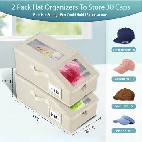 Hat Storage for Baseball Caps, 2 Pack Hat Boxes for 30 Caps - Image 3