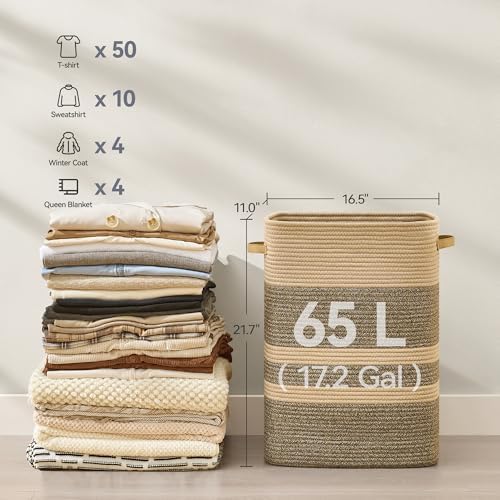 Nunsino Laundry Hamper,Laundry Basket with Leather Handles,Woven Storage Basket for Toys,Pillows,Blankets,Clothes,Dark&Brown - Image 4