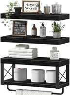 QEEIG Bathroom Shelves Over Toilet - Floating Shelf for Wall Toilet Paper Storage Farmhouse 16 inch Set of 3, Black (029-40B3) by QEEIG
