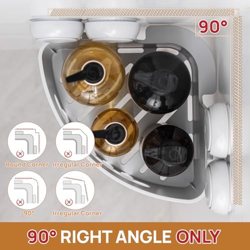 LEVERLOC Corner Shower Caddy Suction Cup, shower shelves suction cup, Grey - Image 5