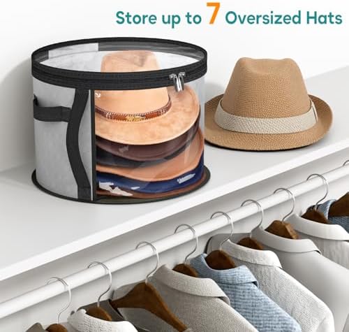 AOODA Oversized Clear Hat Storage Bag, Holds up to 7 Caps Cowboy Hat Organizer for Closet, Wide Brims Hat Case with Carrying Handles (Grey) (Pack of 2) - Image 3