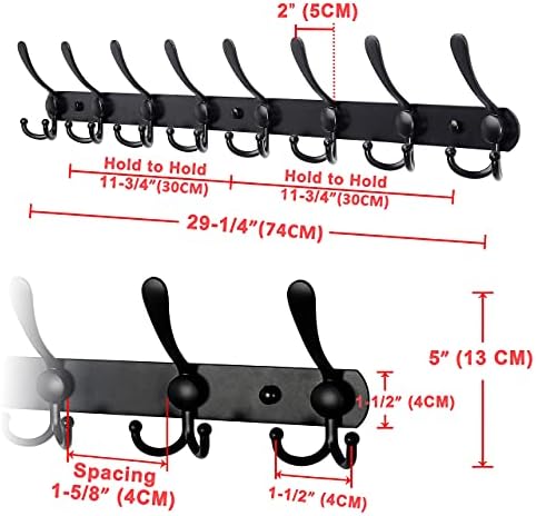 Dseap Coat Rack Wall Mount - 29.5” Long 8-Tri-Hooks Heavy Duty Coat Hanger Rail Wall Hooks for Hanging Coats Hats Clothing Clothes Purse Mudroom Entryway, Black - Image 5