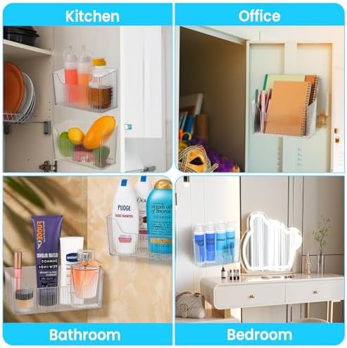 4pcs Adhesive Cabinet Door Storage Bin Wall Mounted Inside Over Cabinet Door Organizer Clear Storage Shelf Containers For Food Under Sink Storages Shelf Refrigerator Kitchen Bathroom Office - Image 5