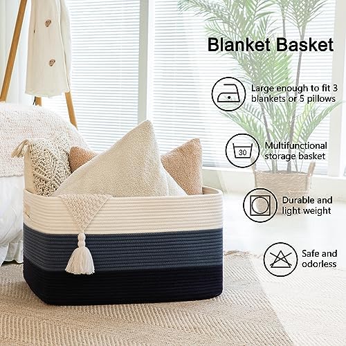OIAHOMY Blanket Basket Laundry Basket Dog Toy Basket 108L Gradient Blue - Image 6