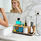 Bathrooms Toothbrush Holder Set with 3 PCS Qtip Holder (Wood Grain) - Image 2