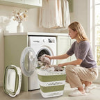 2 Pcs 42L/11.2 Gal Collapsible Laundry Basket - Foldable Plastic Pop Up Hamper with Handles, Space-Saving Storage Organizer for Wet & Dry Clothes, Ideal for Home, Dorm and Apartment Use Green - Image 2
