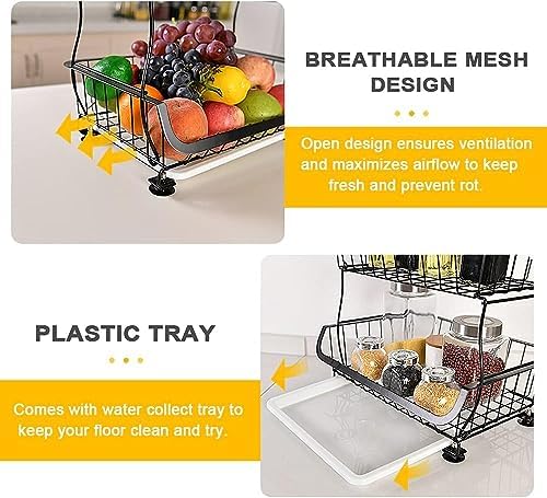 Fruit Vegetable Storage Basket, 4 Tier Stackable Metal Wire Storage Baskets with Wheels, Fruit Vegetable Produce Basket Organizer Bins for Kitchen, Pantry, Bathroom - Image 6