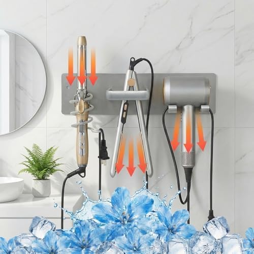 Hair Dryer Holder Hair Tool Organizer Metal Wall Mount (Silver) - Image 7