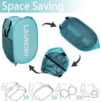 Mesh Pop Up Laundry Hamper with Handles, Collapsible Laundry Basket Side Pocket Dirty Clothes Hamper (Sky Blue) - Image 3