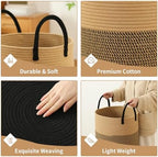 Laundry Basket Hamper Tall Rope Storage Woven for Blanket toys Dirty Clothes in Living Room Bathroom Bedroom (Jute Brown & Black, 80L/21.3Gal) - Image 3