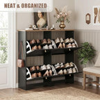 Nicetree Shoe Cabinet, 4 Flip Drawers Slim Black with Walnut Top Entryway - Image 4