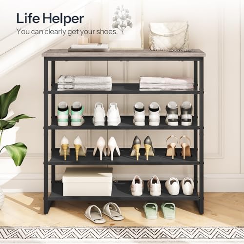 HOOBRO Shoe Rack, 5 Tier Shoe Storage Organizer with 4 Oxford Fabric Shelves and Top Panel, Holds 16-20 Pairs of Shoes, for Entryway and Closet, Industrial, Greige and Black BG50XJ01 - Image 3