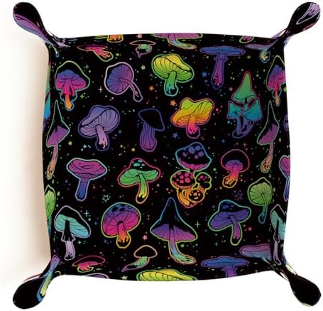 PU Leather Jewelry Valet Tray, Portable Catchall Tray for Keys, Wallet, Watch,Travel Jewelry Tray Organizer for Nightstand Desk Entryway Home Decor Gift for Women Men Neon Mushroom - Image 6