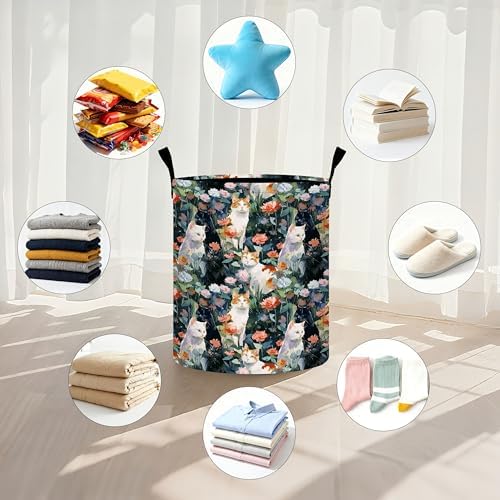 Cat Flowers Laundry Basket Storage Bin Foldable Laundry Hamper Clothes Storage Bucket Organizer 19.6x15.7 Inch For Laundry Room/Bedroom/Bathroom - Image 6