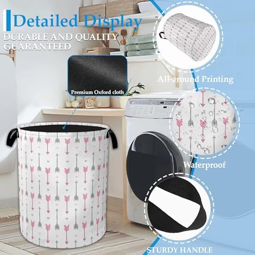 Pink Arrow Laundry Basket Collapsible Laundry Hamper with Handle, Oxford Clothes Storage Bin for Bathroom Bedroom Room Decor, Gift Basket 16" X 20.8" - Image 3