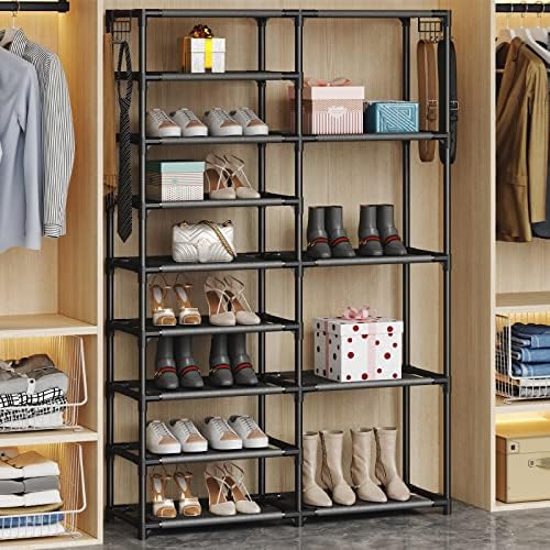 CSXGBAB 9-Tier Shoe Rack Organizer, Tall Garage Shoe Rack, Boot Rack, Black - Image 2