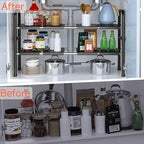 Expandable Under Sink Organizer with 10 Removable Panels, Adjustable Storage 2-Tier Shelf for Kitchen, Bathroom, Pantry,Multi-Purpose Expandable Cabinet Shelf Rack (19-35.5 Inch) (brown, Large) - Image 4