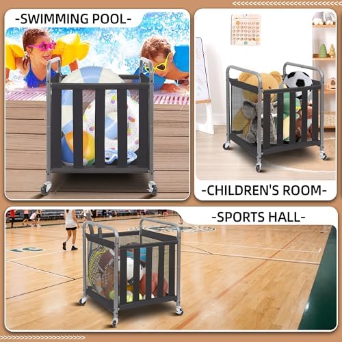 STORAGE MANIAC Ball Storage Bin Rolling Sports Ball Cart, Metal Garage Organizer Sport Rack Basketball Storage Cage for Garage or Gym, Indoor & Outdoor Sports Equipment Organizer - Image 6