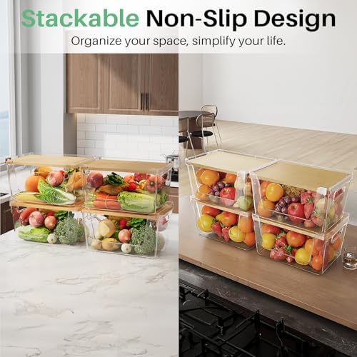 4 Set Pantry Organizer and Stackable Storage Kitchen,Sturdy and Durable Storage Basket for Potato, Onion, Garlic, Fruit, Vegetable, Produce, Clear Plastic Storage with Lid&Handle - Image 6