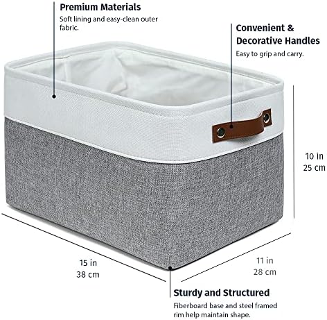 OrganiHaus 15x11in Canvas Storage Baskets 3 Pack - Fabric Bins for Shelves - Image 2