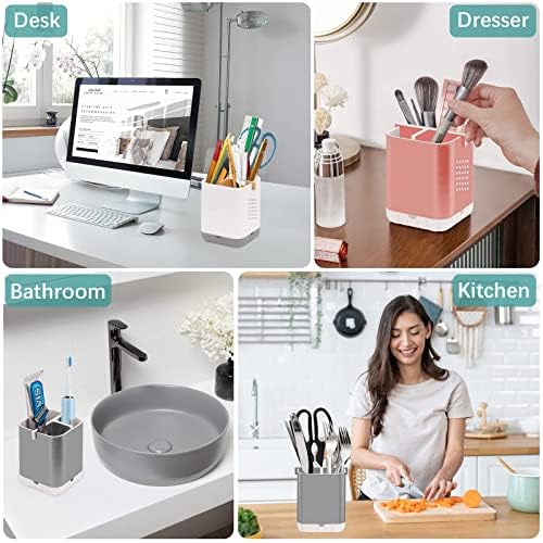 Boperzi Toothbrush Holder Toothpaste Organizer Drainage for Bathroom Vanity, Detachable Anti-Slip Brushed Nickel Toothpaste Storage Caddy 3 Slots with Drainage Holes for Makeup Brush Razor Stand - Image 6