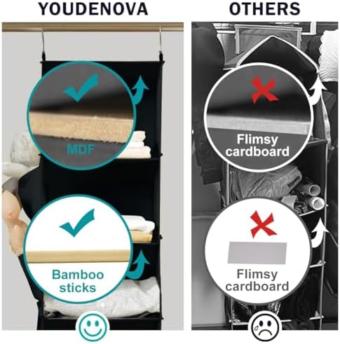YOUDENOVA Hanging Closet Organizer and Storage for Clothes, 5-Shelf, Black | Locker/RV/Camper Organizer, 2 Side Pockets, Hanging Shelves for Small Closet, Dorm Room Essentials for Guys, Non-woven Fabric - Image 4
