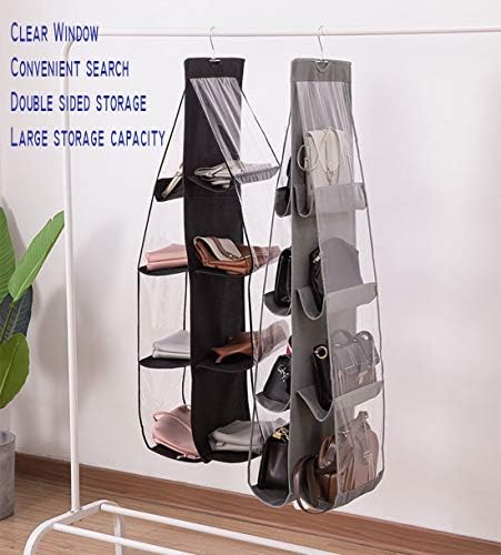 AARAINBOW 1 Pack Hanging Handbag Purse Organizer for Closet, 8 Pockets Wardrobe Space Saving Purse Holder, Handbag Storage Bags Hanging, Womens Purse Storage Organizers, 41L x13.5W (B-Dark Gray) - Image 5