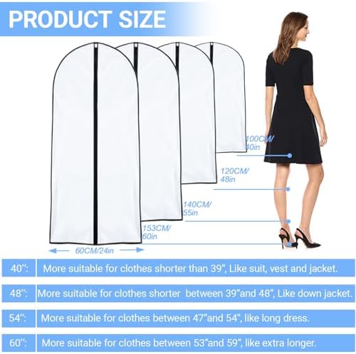 Suit Bags for Closet Storage Garment Bag (24'' x 40'' Set of 12) Clear Garment Bags for Hanging Clothes Plastic Waterproof Suit Cover Bag with Zipper for Coats, Jackets, Shirts Closet - Image 2