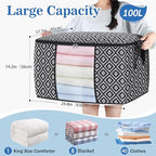 100L 4 Pack Storage Bags, Foldable Clothes Bins with Clear Window, Black | Blanket Storage Containers with Reinforced Handles for Bedding, Comforters, Clothing, Quilts and Closet Organization - Image 2