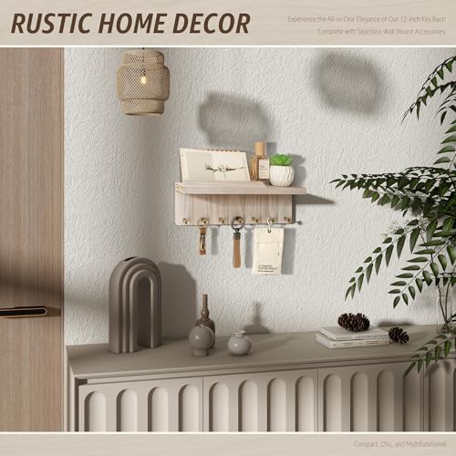 Rebee Vision Key Holder Wall Mount with 7 Hooks for Entryway, Natural Wood - Image 2