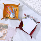12 Pcs PU Leather Valet Tray, Foldable Catchall Organizer with Snap Buttons, Double Sided Key Tray for Entryway, Desk, Travel, Phone, Keys, Jewelry - 12 Colors - Image 5