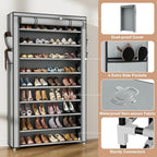 VILICK Shoe Rack with Cover Narrow Shoe Organizer with Pockets 10 Tier Tall Shoe Storage Holds 36-41 Pairs Shoes and Boots Shoe Rack for Closet Entryway Garage, Grey - Image 4