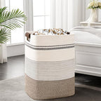 Laundry Hamper, 85L Tall Laundry Basket with Leather Handles, Rectangle Large Clothes Hamper for Organizing, Cotton Woven Laundry Baskets Storage Hampers for Bedroom, Nursery, Living Room - Image 2
