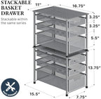Simple Houseware Stackable 3 Tier Sliding Basket Organizer Drawer, Silver - Image 2