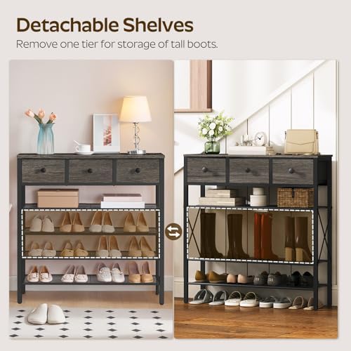 YATINEY 5-Tier Shoe Rack with 3 Drawers, Metal Shoe Organizer for 20 Pairs with Storage Shelves and Wooden Top, for Entryway, Hallway, Foyer, Closet, Charcoal and Black SS35BC - Image 5