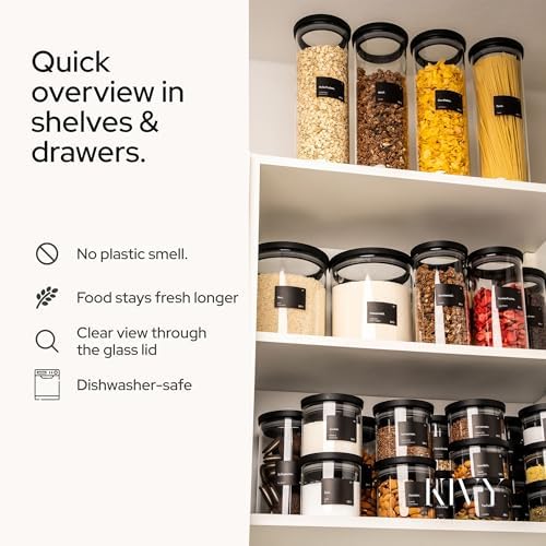 KIVY Airtight Glass Jars with transparent Lids & Labels 3x 40oz - Stackable - Image 5