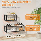 IBUYKE 2 Pack Wall Mounted Shoe Rack, 2-Tier 16"-29" Expandable Hanging Shoe Organizer for 12-16 Pairs, Space Saving Metal Wall Shoe Storage for Entryway Closet, Black TXJ001B-2 - Image 3
