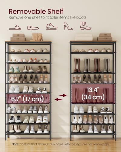 VASAGLE Shoe Rack with 9 Mesh Shelves and 1 Large Top for Bags, Steel Frame - Image 5