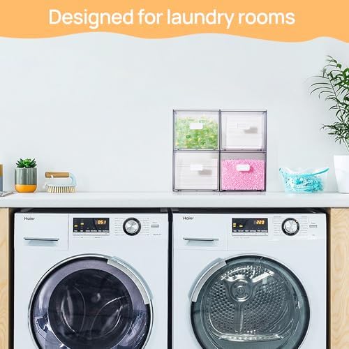 Vtopmart 2 Pack Dryer Sheet Holder and Laundry Pods Container,Clear Stackable Storage Drawers for Washing Powder, Scent Booster Beads, Color Catchers & Wool Balls, Ideal for Laundry Room Organization - Image 4