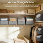 Homsorout Collapsible Hanging Closet Organizer - 3 Tier Closet Shelves Storage System with Hooks, Fabric Hanging Storage Bins for Clothes, Foldable Storage Basket for Laundry, Bedroom, Rv, Grey - Image 2