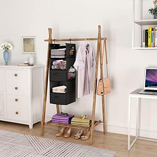 MAX Houser 5-Shelf Hanging Closet Organizer with 2 Drawers, Black-D2 | Foldable Fabric Hanging Shelves for Closet, Cloth Hanging Shelves with 2 sturdy hanging hooks, Small Space Saver - Image 2