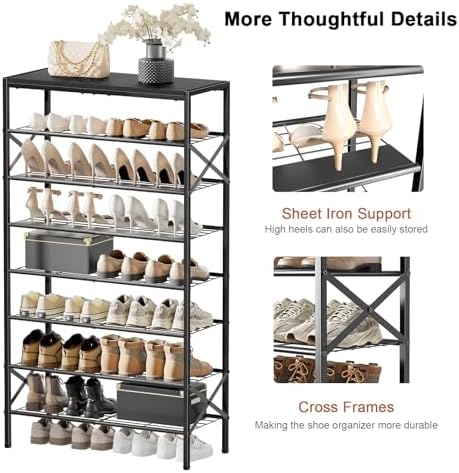 8 Tier Metal Shoe Rack with Wood Top, 24-32 Pairs - Image 6