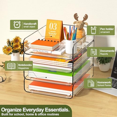 FANXIYQ 4-Tier Acrylic Paper Tray Organizer, Clear Stackable Desk File Organizer for Documents, Files, Letters, A4 Paper, Books, Notes, Mail & Paper Storage, Office Classroom Home - Image 2