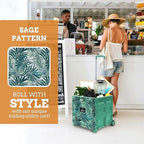 Inspired Living Ultra-Slim Rolling Collapsible Storage Pack-N-Roll Utility-carts, with Telescopic Handle, for Home, Garden, Shopping, Office, School use, Large, Motif Print - Image 5