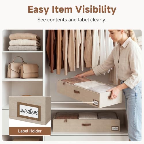 StorageWorks 7 Inch Low Profile Under Bed Storage Containers with Clear Lid | Reinforced Structure, Resists Sagging, Handles & Label Holder, Foldable Stackable Closet Storage for Clothes, Blankets, Toys - Image 3